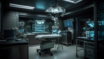 moderno cuidados de saúde indústria utiliza tecnologia, maquinaria, e perícia para cirurgias gerado de ai foto
