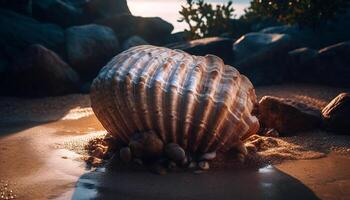 Concha do mar decoração em pedra, fechar acima do espiral padronizar lembrança gerado de ai foto