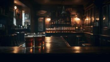 rústico elegância às a Barra uísque, coquetéis, e Cerveja refresco gerado de ai foto