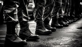 exército veteranos marcha dentro uníssono, exibindo seus patriotismo e união gerado de ai foto