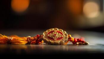 indígena cultura comemora tradicional festival com pulseira e talão decoração gerado de ai foto