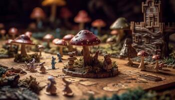 orgânico crescimento do multi colori toadstools dentro não cultivado outono floresta gerado de ai foto