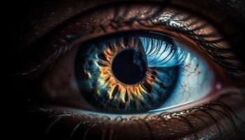 abstrato beleza futurista moda com seletivo foco em azul olhos gerado de ai foto