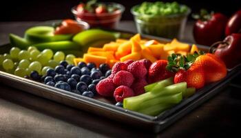 saudável verão almoço vegetariano salada com fresco bagas e Melão gerado de ai foto