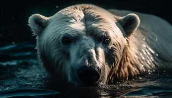 ártico canino natação dentro tranquilo lago, olhando às Câmera gerado de ai foto