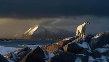 majestoso mamífero dentro ártico paisagem, pele brilhante dentro inverno geada gerado de ai foto
