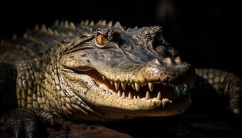 ampla crocodilo furioso agressão capturado dentro fechar acima retrato gerado de ai foto
