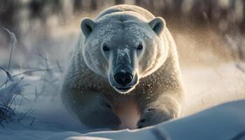 ampla ártico mamífero caminhando dentro neve, olhando às Câmera gerado de ai foto