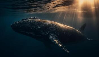 majestoso corcunda baleia nada dentro tranquilo, profundo azul embaixo da agua mundo gerado de ai foto