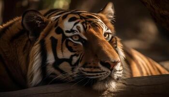 majestoso Bengala tigre encarando com agressão, beleza dentro natureza tranquilidade gerado de ai foto