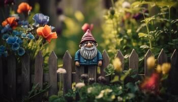 sorridente homens apreciar ao ar livre dentro uma verde Prado com flores gerado de ai foto