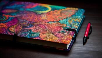 vibrante cores em velho formado livro cobrir inspirar criatividade e imaginação gerado de ai foto