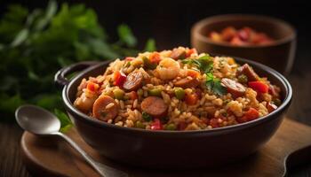 fresco vegetariano salada com Quinoa, ervas, e legumes em prato gerado de ai foto