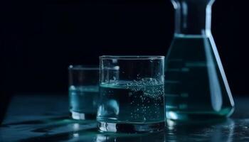 transparente vidro reflete azul líquido, uma refrescante beber para celebração gerado de ai foto