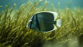 colorida palhaço peixe nadar dentro tropical recife, exibindo natural beleza gerado de ai foto