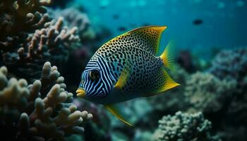 colorida escola do peixe nadar dentro natural recife meio Ambiente abaixo água gerado de ai foto