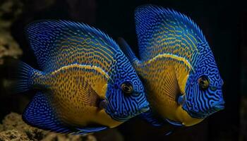 vibrante palhaço peixe nadar dentro uma multi colori embaixo da agua recife gerado de ai foto