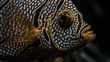 listrado peixe nada dentro coral recife, exibindo natural beleza embaixo da agua gerado de ai foto