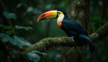 vibrante arara empoleirar-se em filial, exibindo natural beleza ao ar livre gerado de ai foto