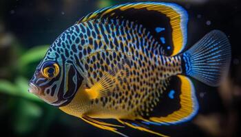 vibrante listrado Coelho peixe nada dentro multi colori coral recife gerado de ai foto