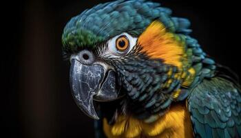 vibrante arara empoleirar-se em verde filial, beleza dentro natureza gerado de ai foto