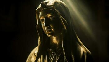 dourado estátua do Deus simboliza espiritualidade dentro cristandade religião gerado de ai foto