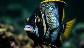 amarelo e listrado palhaço peixe natação dentro coral recife beleza gerado de ai foto