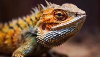 chifrudo lagarto olhando perigoso dentro tropical floresta tropical, retrato gerado de ai foto