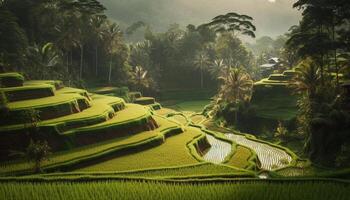 arroz arroz crescimento controles balinesa paisagem, uma Comida grampo indústria padronizar gerado de ai foto