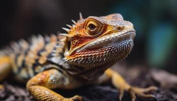 ameaçadas de extinção iguana rasteja em filial, balanças e olhos hipnotizante gerado de ai foto