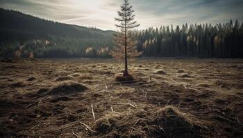 tranquilo cena do conífero árvores dentro outono floresta panorama gerado de ai foto