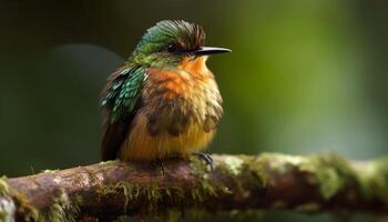 pequeno abelha comedor empoleirar-se em filial, em repouso dentro tropical floresta gerado de ai foto