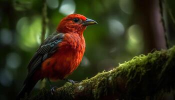 vibrante pássaro empoleirar-se em ramo dentro tropical floresta tropical habitat gerado de ai foto