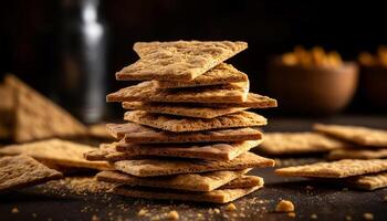 caseiro chocolate lasca biscoitos em rústico de madeira corte borda gerado de ai foto