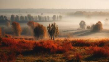 outono árvore dentro nebuloso paisagem, ao ar livre beleza dentro natureza gerado de ai foto
