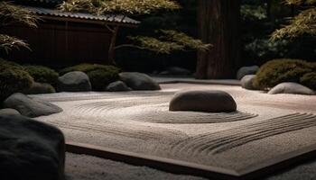 tranquilo cena do uma japonês jardim com empilhado pedra material gerado de ai foto