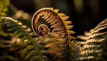 orgânico espiral frond crescimento, uma natural beleza dentro verde cores gerado de ai foto