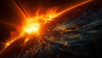 brilhando chama explode dentro natural fenômeno em futurista planeta fundo gerado de ai foto