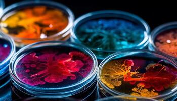 multi colori bactéria em uma folha dentro uma molhado fechar acima gerado de ai foto