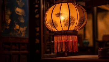 chinês lanterna ilumina ornamentado arquitetura dentro tradicional festival celebração gerado de ai foto