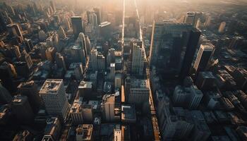 iluminado arranha-céus luz acima a cidade Horizonte às noite gerado de ai foto