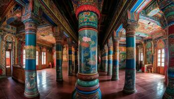 elegante altar dentro Pequim pagode vitrines antigo chinês cultura gerado de ai foto