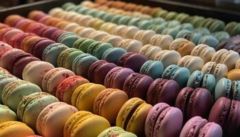 uma colorida pilha do francês macarons, uma doce indulgência gerado de ai foto