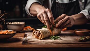 caseiro rústico taco preparado com fresco orgânico ingredientes dentro de casa gerado de ai foto