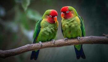 vibrante arara empoleirar-se em filial, exibindo tropical beleza ao ar livre gerado de ai foto