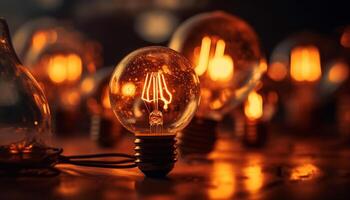 brilhando elétrico luminária ilumina Sombrio com brilhante Ideias e inspiração gerado de ai foto