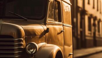 vintage carro Farol brilha em velho formado cromada Parachoque ao ar livre gerado de ai foto
