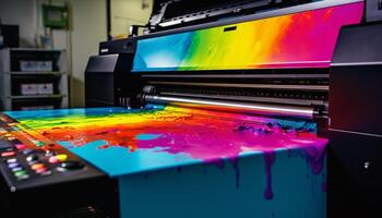 moderno impressão pressione mistura multi colori tinta com laser tecnologia dentro de casa gerado de ai foto