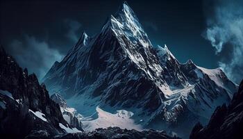 majestoso montanha pico neve coberto e panorâmico gerado de ai foto