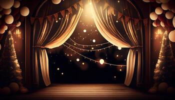 etapa decorado para noite celebração, iluminado com brilhante iluminação gerado de ai foto